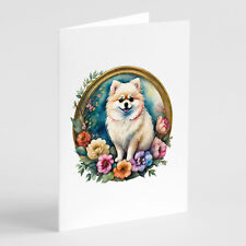 Pomeranian and Flowers Greeting Cards and Envelopes Pack of 8 DAC2183GCA7P picture