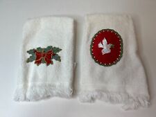2 Vintage Cannon & Stevens Holiday Christmas White w/Embroidery Fingertip Towels picture