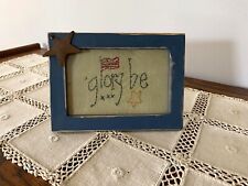PRIMITIVE, Patriotic 4th OF JULY Framed U.S.A. Embroidered Flag with 