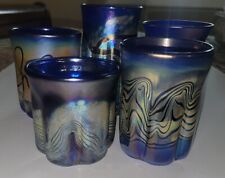 Charles Miner-Tesuque Glass Works-Five Blue Iridescent Tumblers-1997 picture