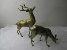 Brass Deer and Buck vintage Large set of 2 Heavy picture