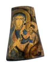 Greek Russian Orthodox Handmade Wooden Icon Mary Jesus Hand Painted Signed picture
