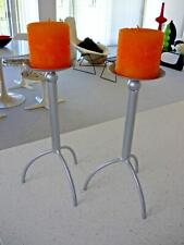 MID-CENTURY MODERN  METAL CANDLESTICK HOLDERS PAIR (2) picture