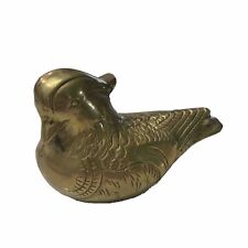 Crested Wood Duck Decoy Figure Vintage Brass Paperweight MCM picture
