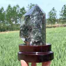 2.26LB Natural Phantom Ghost Obelisk Clear Quartz Crystal Point Tower +Stand picture