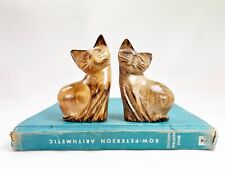 Two Vintage Hand Carved Wooden Cats Made In Philippines Small Wood Cat Figurine picture