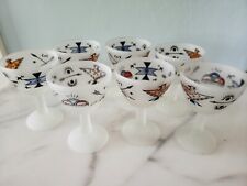 Set of 7 Frosted Hazel Atlas Stemmed  Southwest Pattern Cocktail Glasses 1950s  picture