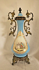 Pair Antique French Sevres Urns Bleu Celeste Bronze Signed Courting Scene -As Is picture