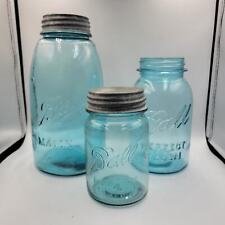 Vintage Blue Ball Canning Jars - set of 3, various sizes (2 lids) picture