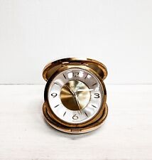 Seth Thomas Travel Alarm Clock Round White Leather Clamshell~Works~Germany 1960s picture