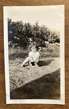 1920s Toddler Infant Child Young Girl Dirt Road Stone Wall Real Photo P10y2 picture