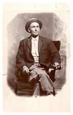 Vintage Real Photo Post Card Man in chair self portrait 1911 Posted picture
