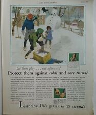 1930 Listerine antiseptic mouthwash boys box snowballs snowman vintage color ad picture