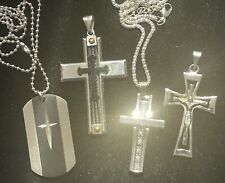 Vintage Catholic Religious OLD Stainless Steel JEWELRY LOT Of DogTag & 3 Crosses picture