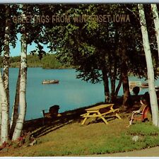c1970s Winterset, IA Greetings From Park Lake Fishing Picnic Camp Table PC A234 picture