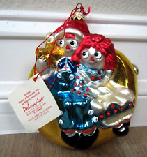 1998 KURT ADLER POLONAISE CHRISTMAS ORNAMENT RAGGEDY ANNE & ANDY ON MOON GLASS picture