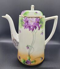 Vintage NIPPON Handpainted Violet With Gold Chocolate Pot picture