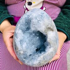 7.43LB natural blue celestite geode quartz crystal mineral specimen healing picture