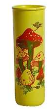 Vintage 70s Kitschy Candle Cylinder Glass Jar Yellow MUSHROOM Prayer Home Decor picture