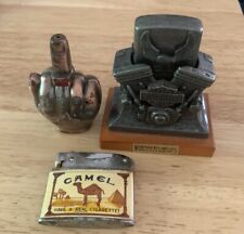 Vintage Lot of 3 Novelty Lighters Camel, Middle Finger, Motorcycle Table Lighter picture