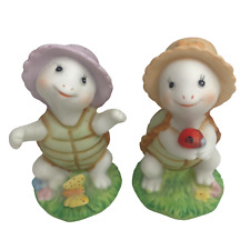 Vintage Homco Turtles Lot of 2 Bisque Porcelain Anthropomorphic Spring Figurines picture