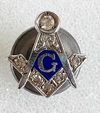 Vintage Freemasons Masonic 14k White Gold Diamond Lapel Pin - 3/8