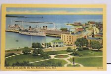 Harbor Scene from the Old Ford, Mackinac Island Michigan Linen Postcard picture