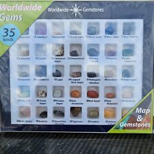 35 Piece Tumbled Crystal Set with Map Beginner Collector Labeled Tray with Stand picture
