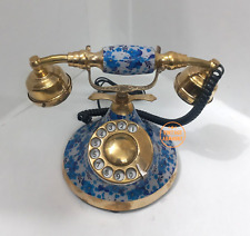 Vintage Brass Retro Rotary Dial Landline Telephone with Working Blue Design picture