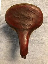 PREWAR LATE 20'S THRU MID 30'S TROXEL LONG SPRING RED LEATHER BICYCLE SADDLE picture