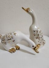 Pair of Milky Colored Porcelain Ducks w/ Gold Trim - Smoke Free Home picture