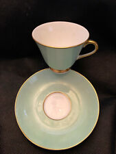 Royal Doulton English China Footed Cup & Saucer Mint Green Gold Verge & Trim picture
