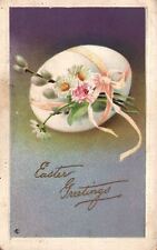 Vintage Postcard 1913 Easter Greetings Egg Ribbon And Flower Holiday Greetings picture