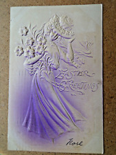 1907 ANTIQUE VICTORIAN LADY EASTER GREETINGS WELL DRESSED EMBOSSED picture