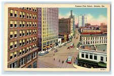 c1930's View Of Famous Five Points Trolley Cars Atlanta Georgia GA Postcard picture