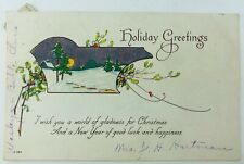 Vtg Christmas Embossed Postcard Holiday Greetings Christmas Winter Scene 1921 picture