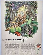 1943 Texaco Oil Jungle Soldiers US Highway 1 WWII Era Print Ad Man Cave Art Deco picture