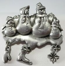 Christmas Holiday  Brooch Pin Pewter Snowman Family with Charms signed LCD  picture
