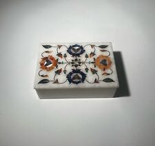 Peitra Dura Handcrafted Marble Trinket Box with Inlaid Gemstones picture