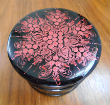 Vintage Small Black Lacquered Wood Box Hand Painted Enamel Mandala Floral picture