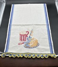 Vintage 60-70’s Embroidered Kitchen Tea Towel Crocheted Hem 23X 16 Cottagecore picture