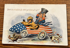1907 Fred Lounsbury Postcard Patriotic Uncle Sam Speeding in Race Car Auto picture