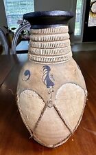 Vintage Kokopelli Clay Vases  Deer Leather Wrap Twine Mexican/Native Pottery picture