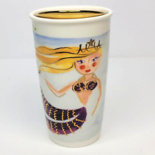 2015 Starbucks Siren Mermaid Ceramic Travel Mug Tumbler 12oz Gold Lid EUC picture