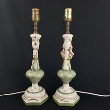 Pair of Lamps Painted Floral Crooked Lamps Needs Repaired Project Lamp Piece picture