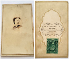 CDV Card Photo Women Close Up Studio Photo + Unposted Washington Tax Stamp 1800s picture