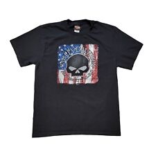 2019 Harley Davidson Size L Black T-Shirt Geneva NY Motorcycle Biker Skull Flag picture