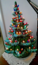 Vintage 2pc. Lighted Green Flocked Ceramic Christmas Tree 19