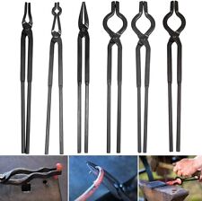 6 Pcs Blacksmith Tongs Set Anvil Forge Knife Making Tools Set V Bolt Flat Jaw picture