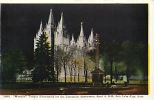 WB UT Postcard D690 Mormon Temple Illuminated Centennial April 6 1930 Salt Lake  picture